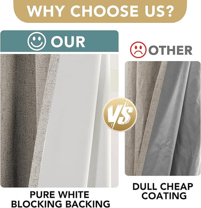 H.VERSAILTEX Linen Blackout Curtains Durable Thick Textured Linen Look 100% Blackout Patio Door Curtain Anti Rust Grommet Extra Wide Sliding Door Curtain Panel, W100 x L96 inch - Stone