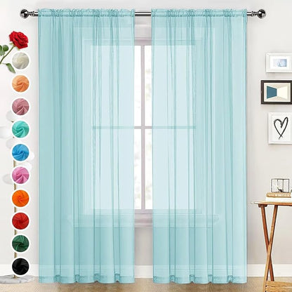 SpaceDresser Basic Rod Pocket Sheer Voile Window Curtain Panels Sky Blue 1 Pair 2 Panels 52 Width 72 Inch Long for Kitchen Bedroom Children Living Room Yard（Sky Blue, 52W x 72L）