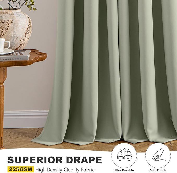 MIULEE Sage Green Blackout Curtains - Thermal Insulated Bedroom Curtains Room Darkening Drapes for Living Room Kitchen Grommet Top Light Blocking Window Treatment, 40 x 45 Inches Long, 2 Panels