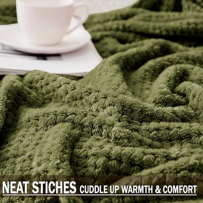 Exclusivo Mezcla Fleece Throw Blanket Extra Large, Super Soft and Warm Blankets for Couch, Sofa and Bed Waffle Textured, Cozy, Fuzzy and Lightweight (Olive Green, 50x70 Inches)