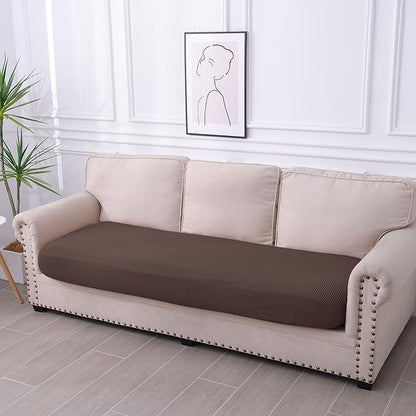 hyha Waterproof Couch Cushion Covers for Pets, Non Slip Sofa Seat Cover for Dogs Washable, Soft Thick Stretch Jacquard Fabric, Sofa Slipcovers with Elastic Bottom (1 Piece for Large, Brown)