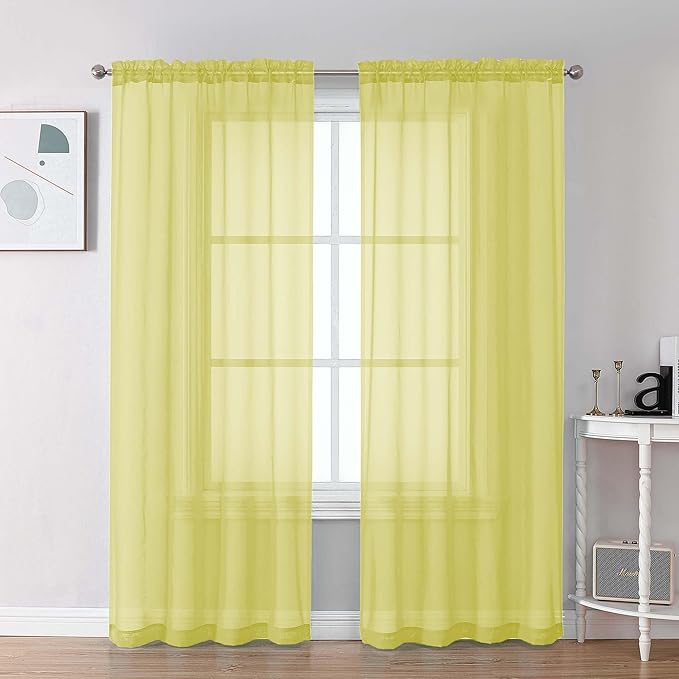 Chyhomenyc Lemon Sheer Curtains 84 Inches Long 2 Panels Set, Light Filtering Soft Airy Window Curtains, Rod Pocket for Living Room Bedroom Window Drapes, 42Wx84L Inch, 2PCS