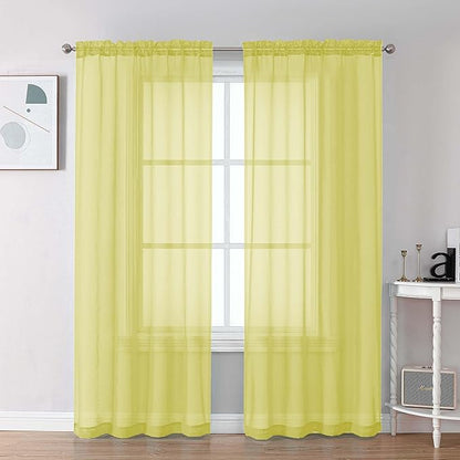 Chyhomenyc Lemon Sheer Curtains 84 Inches Long 2 Panels Set, Light Filtering Soft Airy Window Curtains, Rod Pocket for Living Room Bedroom Window Drapes, 42Wx84L Inch, 2PCS