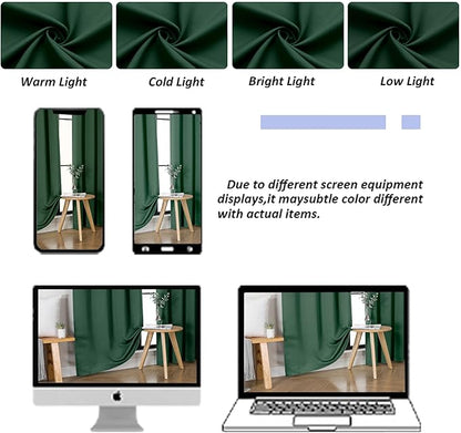 Simplebrand Ava Blackout Curtains for Patio 108 Inches Long 2 Panels Set, Solid Thermal Insulated Room Darkening Rod Pocket Window Treatment Curtains Blackout Drapes, W50 x L108 Inch, Ever Green