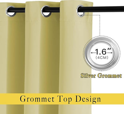NICETOWN Room Darkening Curtain Panels Grommet - Home Decorations Thermal Insulated Solid Grommet Top Room Darkening Living Room Drapes (Paler Yellow, 1 Pair, 52 x 72-Inch)