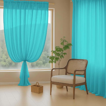Turquoise Sheer Curtains for Window 96 Inches Long 2 Panels, Soft Airy Light Filtering Voile Sheer Curtains for Living Room Bedroom, Dual Rod Pocket Elegant Window Drapes, 2x42Wx96L Inches