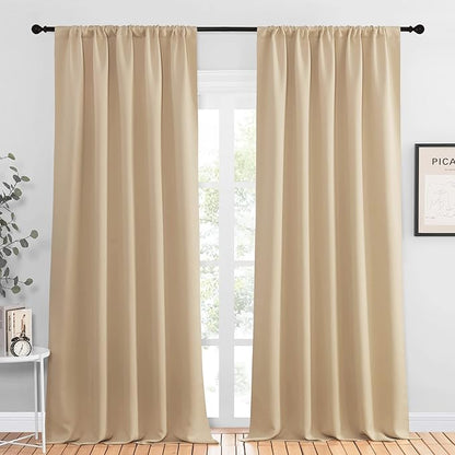 NICETOWN Room Darkening Curtains for Bedroom - Home Decoration Privacy Protection Thermal Insulated Solid Drapes/Draperies for Sliding Glass Door (Biscotti Beige, Set of 2, 52 x 95 inches)