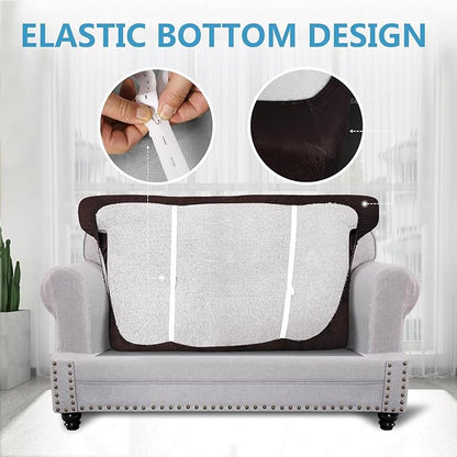 Leather Look Couch Cushion Covers Sofa Seat Slipcovers Sets Couches Furniture Protector for Sectional Armchair Loveseat Pets Kids Stretch Spandex Fabric (1 T-Cushion loveseat, Chocolate)