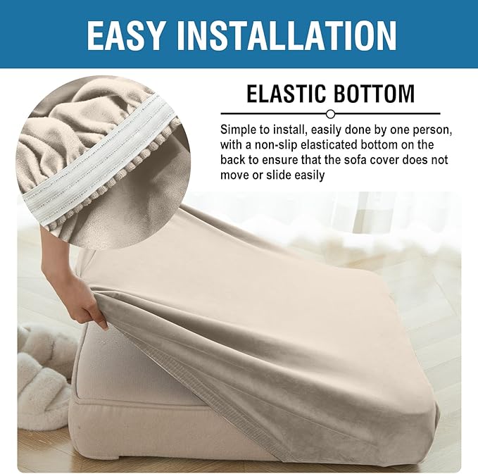 Couch Cover Stretch Velvet Sofa Cushion Cover 1-Piece - Elastic Washable Slipcover for Seat or Backrest, Couch Seat Covers for Sofas (Taupe)