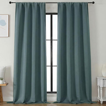 Simplebrand Blackout Extra 10ft Curtains for Patio 120 Inches Long 2 Panels Set, Solid Thermal Insulated Energy Saving Rod Pocket Window Treatment Curtains Blackout Drapes, 50" Wx120 L, Dark Green