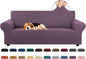 KEKUOU Stretch Sofa Cover Slipcover ，Couch Covers for 3 Cushion Couch Sofa pet Friendly (78"-94") Furniture Protector Sofa with Elastic Bottom for Kids,Dog, Jacquard Small Checked(Large,Dark Purple)