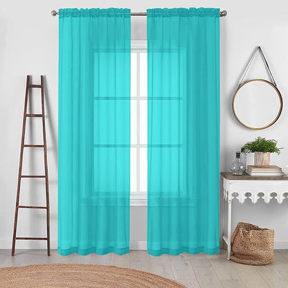 OVZME Turquoise Sheer Curtains 78 Inches Long 2 Panels - Soft Light Filtering Window Sheer Panels for Living Room/Bedroom, Top Dual Rod Pocket, 1 Pair, Each 42Wx78L Inches