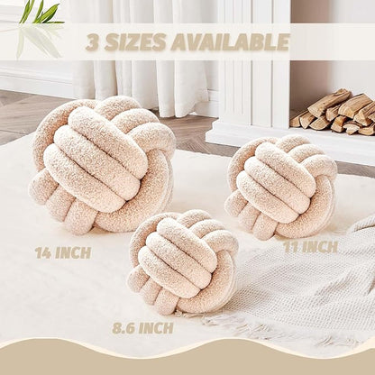 Uvvyui Knot Pillow Ball, Soft Home Decorative Round Throw Pillow, Handmade Knotted Plush Pillow, Round Boucle Pillow Cushion (8.6 Inches Beige)