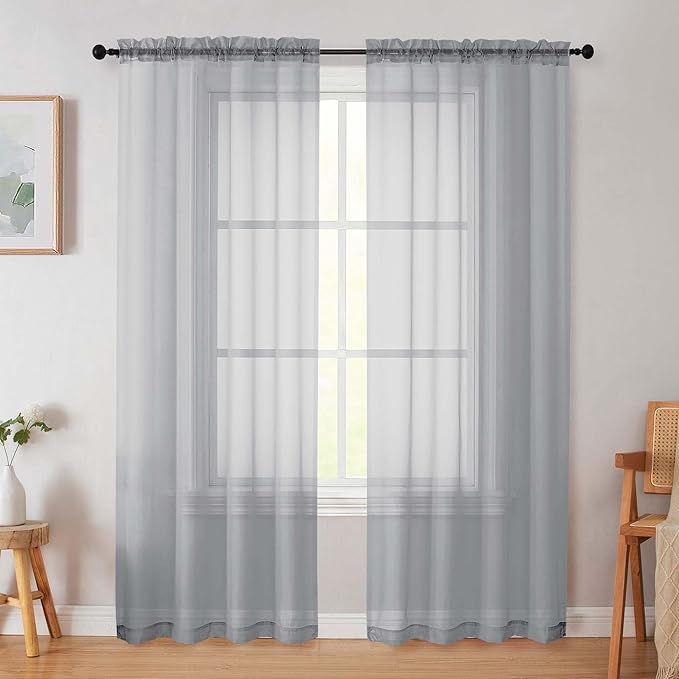 Light Grey Sheer Curtain for Bedroom Living Room 78 Inches Long 2 Panels Set, Solid Soft Airy Light Filtering Sheer Window Curtains, Modern Rod Pocket Door Curtain, 42" Wx78 L Inches