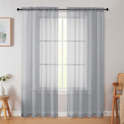 Light Grey Sheer Curtain for Bedroom Living Room 78 Inches Long 2 Panels Set, Solid Soft Airy Light Filtering Sheer Window Curtains, Modern Rod Pocket Door Curtain, 42" Wx78 L Inches