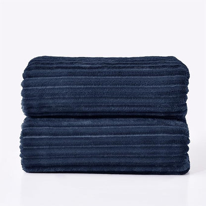 BEDELITE Fleece Throw Blanket for Couch – 3D Ribbed Jacquard Soft and Warm Decorative Fuzzy Blanket – Cozy, Fluffy, Plush Lightweight Navy Throw Blankets for Bed, Sofa, 84x90 inches