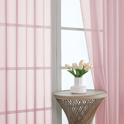 OWENIE Extra Long Blush Sheer Curtains 96 Inches Long 2 Panels Set, Soft Lightweight Airy Voile Sheer Curtain for Bedroom Living Room, Rod Pocket Solid Color Farmhouse Curtains, 59" Wx96 L Inch