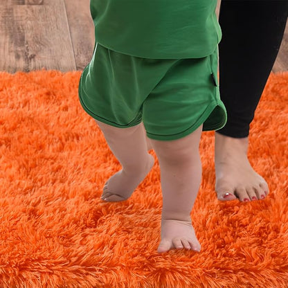 Soft Runner Rugs for Bedroom Hallways, 2x4 Orange Fluffy Shag Throw Area Rug Non Slip for Bedside Dorm, Long Shaggy Furry Carpet for Nursery Living Room