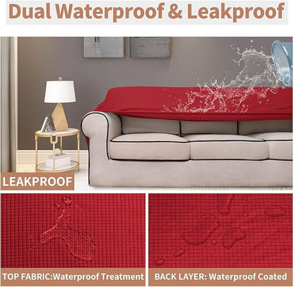 Easy-Going 100% Waterproof Couch Cover, Dual Waterproof Sofa Cover, Stretch Jacquard Sofa Slipcover, Leakproof Furniture Protector for Kids, Pets, Dog and Cat (Sofa, Christmas Red)