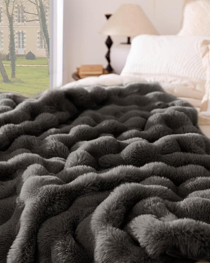 Ultra Soft Cozy Faux Fur Throw Blanket-Fuzzy Plush Thick Bubble Blanket, Fluffy Blanket for Couch, Sofa, Bedroom, and Living Room, 50x60 Inches, Dark Grey Taupe