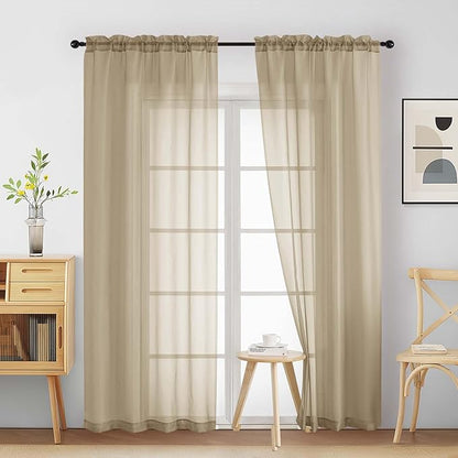 Taupe Sheer Curtains 90 Inches Long 2 Panels, Light Filtering Solid Sheer Curtains for Bedroom Living Room, Lightweight Soft Airy Window Voile Sheer Drapes, Dual Rod Pocket, 2x42Wx90L Inches