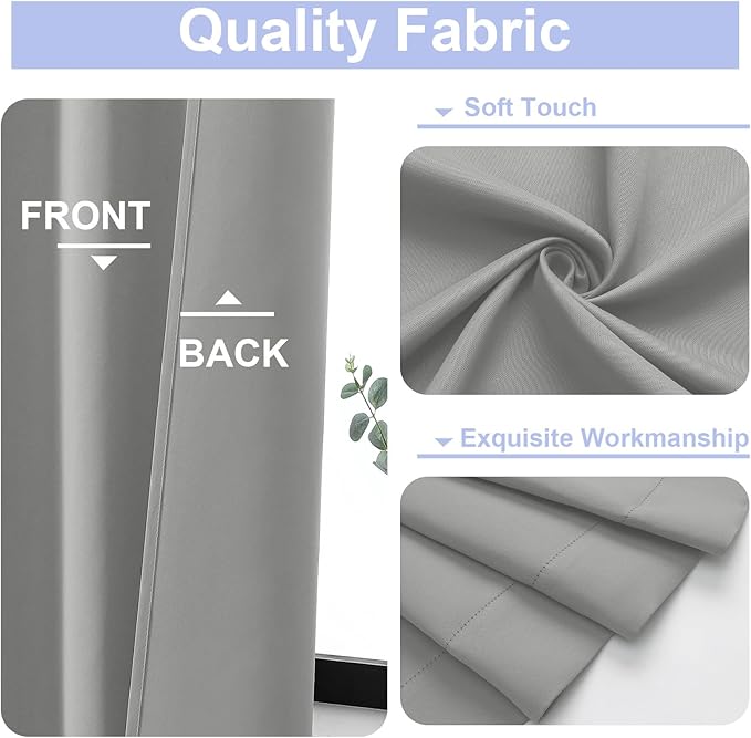 Simplebrand Ava Silver Grey Blackout Curtains for Bedroom 84 Inch Length 2 Panels Set, Solid Thermal Insulated Privacy Living Room Window Treatment Curtains Blackout Drapes, W50 x L84 Inch