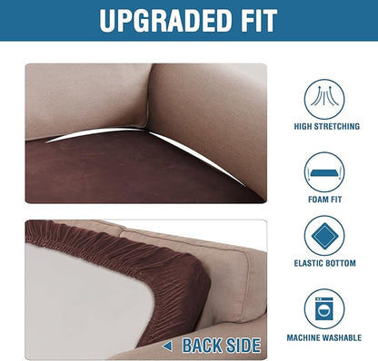 H.VERSAILTEX Velvet Stretch Individual Couch Cushion Cover Plush Cushion Slipcover for Loveseat Sofa Cushion Furniture Protector Seat Cushion Sofa Cover (1 Piece Sofa Cushion Cover, Brown)