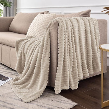 BEDELITE Fleece Throw Blanket for Couch – 3D Ribbed Jacquard Soft and Warm Decorative Fuzzy Blanket – Cozy, Fluffy, Plush Lightweight Linen Throw Blankets for Bed, Sofa, 50x60 inches