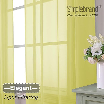 Simplebrand Lemon Sheer Curtains 96 Inches Long, Light Filtering Rod Pocket Solid Color Window Sheer Curtain Panels, Elegant Curtains & Drapes for Living Room, Bedroom 2 Panels (Lemon, 42" W x 96" L)