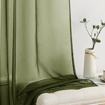MIULEE 2 Panels Solid Color Sheer Window Curtains Elegant Window Voile Panels/Drapes/Treatment for Bedroom Living Room (54X72 Inches Olive Green)