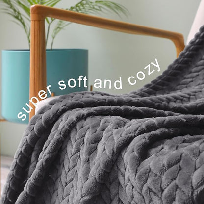 Exclusivo Mezcla Fleece Twin Size Blanket for Bed, 60x80 Inches Soft Cozy Jacquard Flannel Blankets, Lightweight Fuzzy Plush Warm for Women, Dark Grey