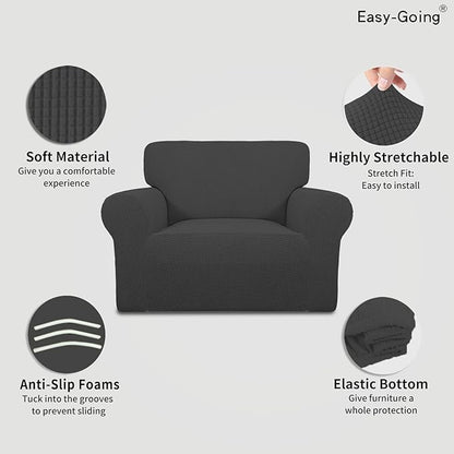 Easy-Going Stretch Oversized Chair Sofa Slipcover 1-Piece Couch Sofa Cover Furniture Protector Soft with Elastic Bottom for Kids Spandex Jacquard Fabric Small Checks Dark Gray