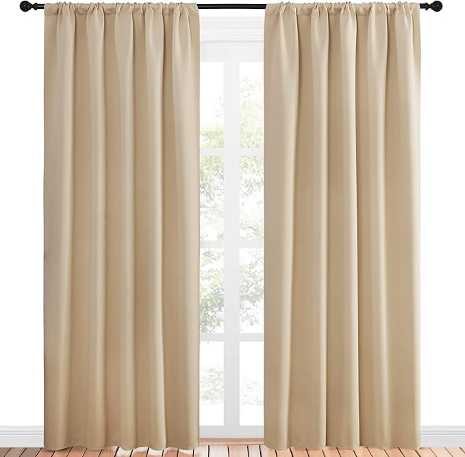 NICETOWN Room Darkening Curtains for Bedroom - Home Decoration Privacy Protection Thermal Insulated Solid Drapes/Draperies for Large Window (Biscotti Beige, Set of 2, 52 x 84 inches)