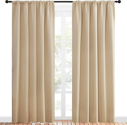 NICETOWN Room Darkening Curtains for Bedroom - Home Decoration Privacy Protection Thermal Insulated Solid Drapes/Draperies for Large Window (Biscotti Beige, Set of 2, 52 x 84 inches)