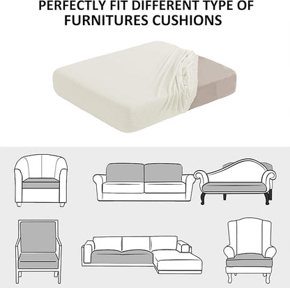 Water Resistant Sofa Seat Cushion Covers, RV Dinette Couch Cushion Slipcovers, Stretch Furniture Protector for Kids, Pet (Loveseat Cushion, Creamy White)