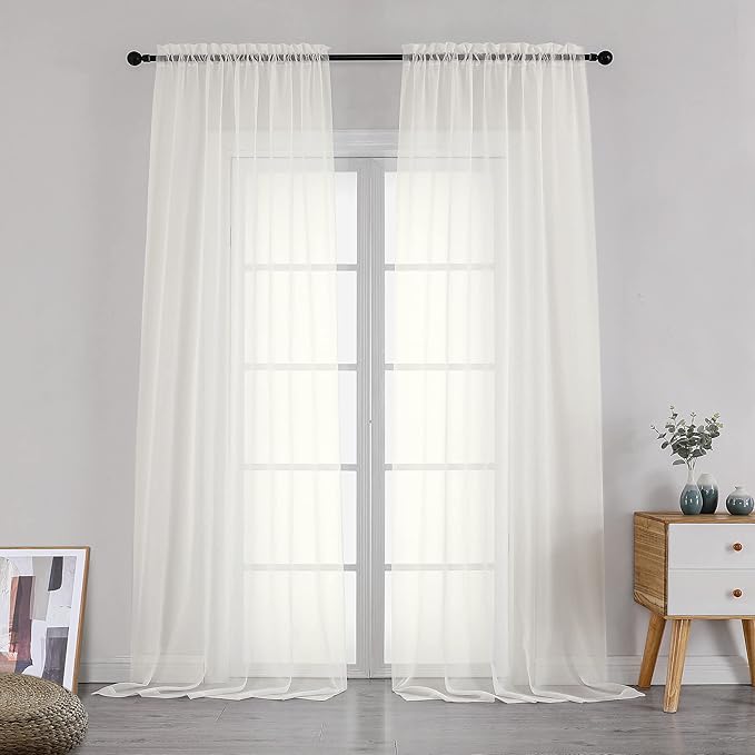Simplebrand Ivory Sheer Curtains 108 Inches Long, Extra Long Rod Pocket Solid Color Window Sheer Curtain Panels, Elegant Curtains & Drapes for Living Room, Bedroom 2 Panels (Ivory, 42" W x 108" L)