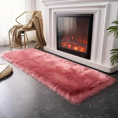 EasyJoy Ultra Soft Fluffy Rugs Faux Fur Rug Chair Cover Seat Pad Fuzzy Area Rug (2x6 ft Rectangle, BlushPink)