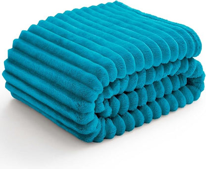 BEDELITE Fleece Throw Blanket for Couch - 300GSM Soft & Warm Fluffy Teal Blanket, Decorative and Giftable Striped Blankets for Women, Men, 50"x60"
