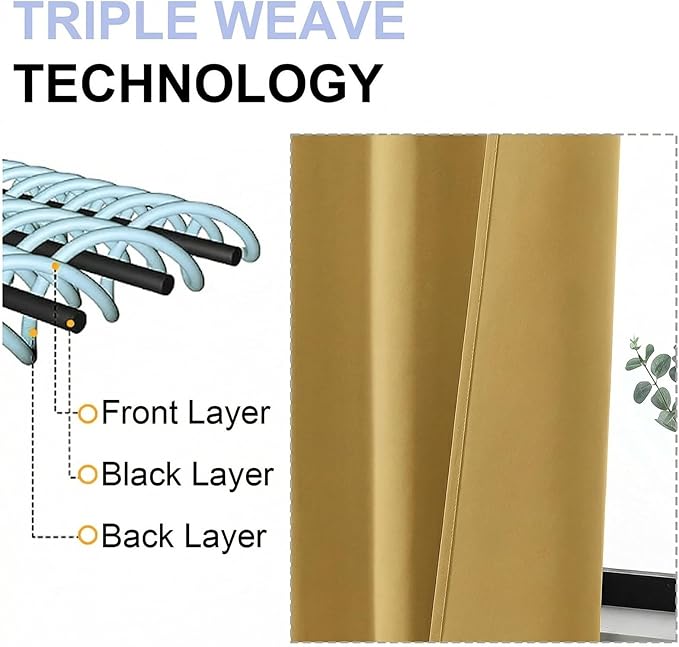 Simplebrand Ava Bright Gold Blackout Curtains for Bedroom 84 Inch Length 2 Panels Set, Solid Thermal Insulated Privacy Living Room Window Treatment Curtains Blackout Drapes, W50 x L84 Inch