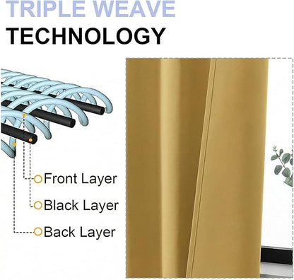 Simplebrand Ava Bright Gold Blackout Curtains for Bedroom 84 Inch Length 2 Panels Set, Solid Thermal Insulated Privacy Living Room Window Treatment Curtains Blackout Drapes, W50 x L84 Inch
