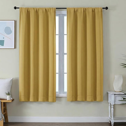 Simplebrand Ava Bright Gold Blackout Curtains for Bedroom 63 Inch Length 2 Panels Set, Privacy Thermal Insulated Rod Pocket Door Window Curtains for Patio French Door Front Door, W40 x L63 Inch