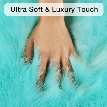 duduta Turquoise Blue Faux Sheepskin Fur Rug 3x5 ft, Fluffy Shag Bedroom Dorm Nursery Playroom Carpet Rug Non Slip Washable
