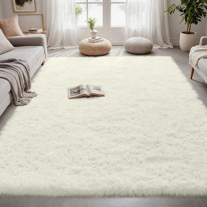 4x6 Area Rugs for Living Room Rug: Soft Fluffy Shag Cream White Rugs for Bedroom, Non-Slip Large Fuzzy Plush Rug Indoor Floor Carpet for Nursery Kids Boys Girl Room, Dorms, Playroom, Modern Home Decor