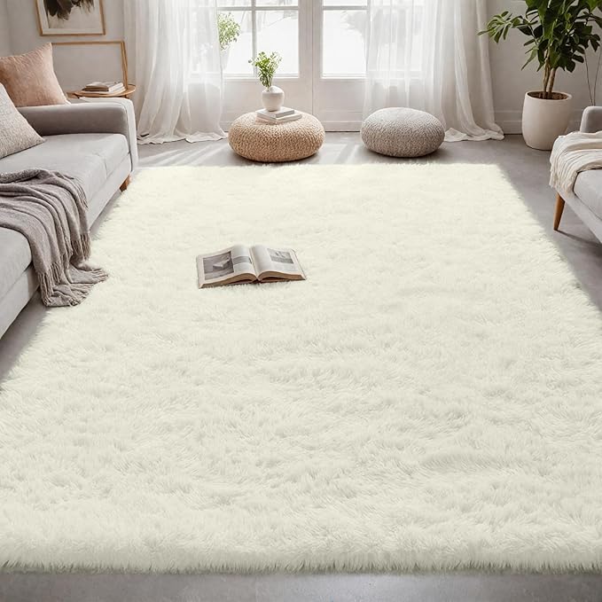 5x7 Area Rugs for Living Room Rug: Soft Fluffy Shag Cream White Rugs for Bedroom, Non-Slip Large Fuzzy Plush Rug Indoor Floor Carpet for Nursery Kids Boys Girl Room, Dorms, Playroom, Modern Home Decor