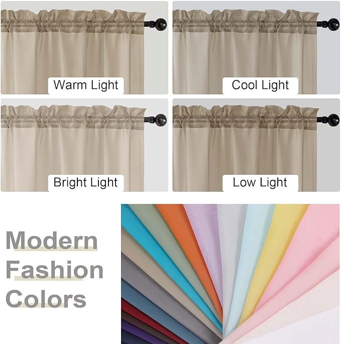 Taupe Sheer Curtains for Bedroom Living Room 45 Inch Length 2 Panels, Soft Airy Light Filtering Small Kitchen Window Curtains, Rod Pocket Short Curtain Drapes, Taupe, 42" Wx45 L Inches