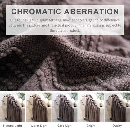 BOURINA Brown Throw Blanket 60x80 Inches Throw Textured Solid Soft Sofa Throw Couch Knitted Decorative Blanket