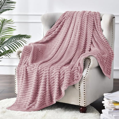 BEDELITE Fleece Blanket Twin Size – 3D Ribbed Jacquard Soft and Warm Decorative Fuzzy Blankets – Cozy, Fluffy, Plush Lightweight Throw Blankets for Couch, Bed, Sofa(Berry Purple, 60x80 inches)