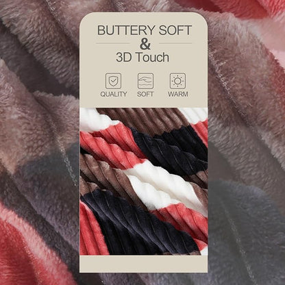PU MEI Sherpa Blanket Twin Plaid Thick Bed Blanket, 60”*80” Super Soft Flannel Fuzzy Fleece Reversible Velvet Plush Warm Blanket for Couch (Black Red Check)