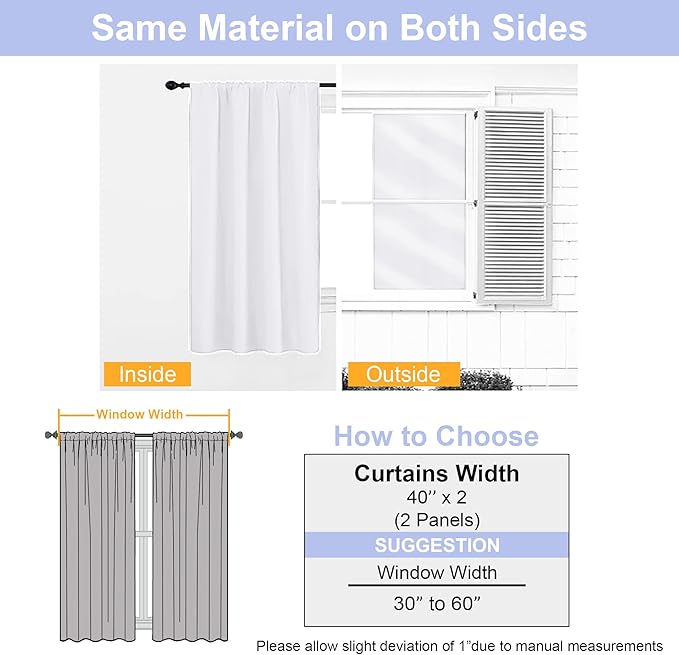 Simplebrand Ava Pure White Curtains for Bedroom 72 Inch Length 2 Panels Set, Light Filtering Window Treatment, Light Filtering Curtain Drapes, Soft Casual Rod Pocket Privacy Curtains, W40 x L72 Inch