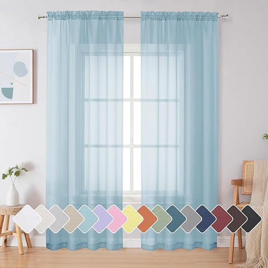 Simplebrand Sky Blue Sheer Curtains 84 Inches Long, Light Filtering Rod Pocket Solid Color Window Sheer Curtain Panels, Elegant Curtains & Drapes for Living Room, Bedroom 2 Panels (42" W x 84" L)